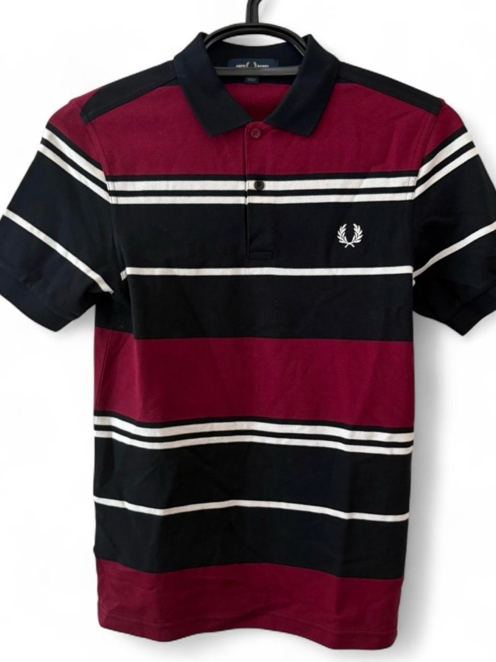 Fred Perry Men's Burgundy, Black & White Striped Polo